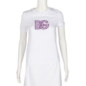 DOLCE & GABBANA White Cotton Floral Logo T-Shirt Size S